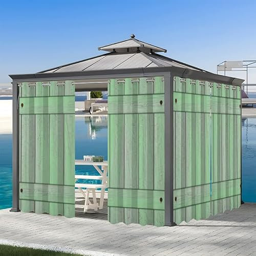REDLEO Tende per pergola, impermeabili, oscuranti, termiche, per esterni, con occhielli, tende da giardino per pergola, patio, 254 x 213 cm, 2 pannelli, porta in legno verde