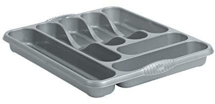 7 Compartment Cutlery Tray & Cutlery Organiser Cutlery Trays Plastic Cutlery Tray Cutlery Tray for Drawer Cutlery Drawer Organiser Knife and Utensils Holder Tray Rack (Silver)