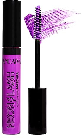UV Glow Mascara, Rainbow Color Fluorescenza Mascara, Neon Colorful Mascara Impermeabile, Estensioni Ciglia Curling Lengthening Eye Lashes Halloween Festival Party Stage Uso (#6 Viola)