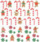 52Pcs Candy Cane Gingerbread Christmas Tree Decorations Plastic Acrylic Xmas Green and Red Ornaments Sweet Christmas Vase Filler Set for Lollipop Christmas Decor Party Supplies