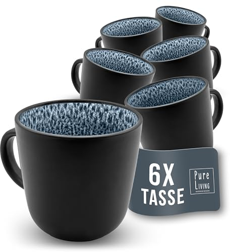 Ibiza Set of 6 Stoneware Mugs - Modern, Dishwasher, and Microwave-Safe - Stylish Coffee Mug Set - Coffee Cup - Cool Tea and Coffee Mug Set - Pure Living in Smokey Blue