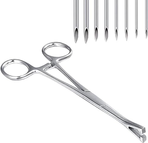 NIUSIMAN Morsetti per pinza piercing, pinze per piercing rotonde con bloccaggio a fessura con aghi per piercing 12G 14G 16G 18G Kit per piercing all'orecchio Labbro Ombelico Lingua Ombelico