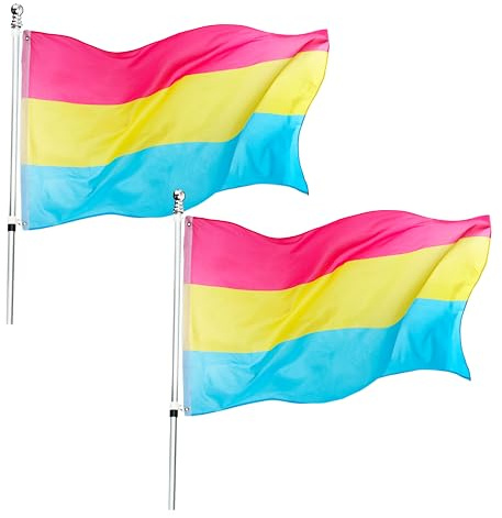 Lot de 2 grands drapeaux de fierté pansexuelle 152 x 91 cm – Parfait pour les événements ou les occasions