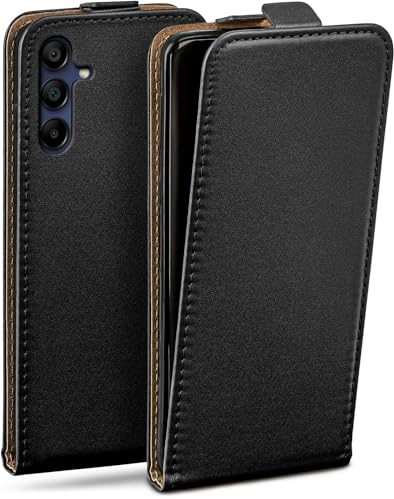 moex Flip Case für Samsung Galaxy A15 (4G/5G) Hülle klappbar mit 360 Grad Schutz, Handyhülle mit Displayschutz, PU Leder Handytasche Lederhülle, Flip Case Cover Klapphülle, Schwarz