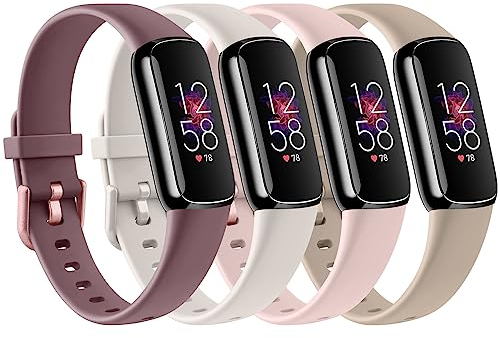 Vancle 4PACK Armbands für Fitbit Luxe Armband Damen Herren,Silikon Sport Weiches Ersatzarmband Uhrenarmband für Fitbit Luxe Armband(S,Rosa/Starlight/Milchtee/Violett)