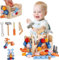 RZMZBY Holzspielzeug Werkzeugkoffer Kinder,Kinder werkzeugkoffer,Montessori Spielzeug, Werkzeugkasten Kinder Werkbank,Geschenke für 2 3 4 Jährige, Jungen und Mädchen(37 Stück)