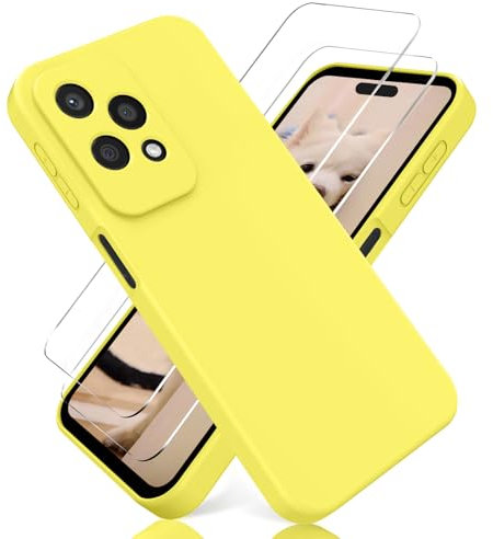 YiKaDa - Funda para Honor 200 Lite & [2 Unidades] Cristal Templado Protector de Pantalla, Cáscara Suave de Silicona TPU Líquida - Amarillo