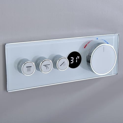 YYBAO Mischbatterie Dusche Thermostat Unterputz, Digitalanzeige Mischventil Thermostat 3 Wege Umschaltventil Dusche Messing Duschumstellventil, Alle Funktionen Sind Gleichzeitig Nutzbar(White)
