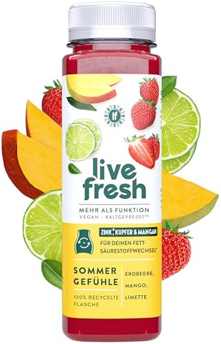 LiveFresh Mehrfruchtsaft - Sommer Gefühle - 6x250ml | Aus Erdbeere, Apfel, Mango und Limette | Vegane Fruchtsäfte ohne Zuckerzusatz | Inkl. 1,50€ Pfand
