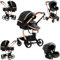 Sianldcone PU-Leder Kinderwagen 3 in 1, Hochwertige Stoffe Kinderwagen Set, Zwei-Wege-Schiebefunktion Reisesysteme, Offene Sicht Kombikinderwagen 3 in 1 Komplettset (518 Black)