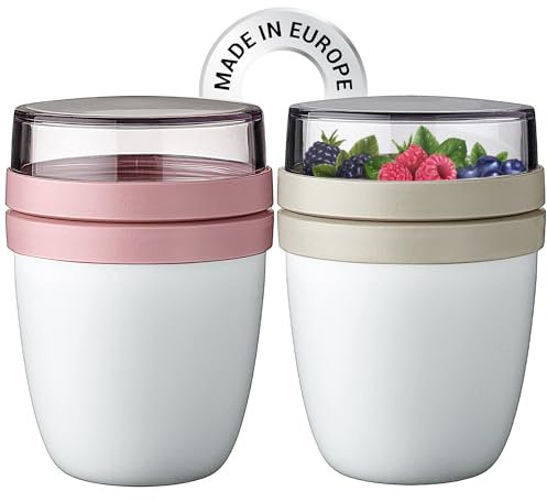 Crystalia Auslaufsicher Müslibecher to Go mit Löffel 2er Set, 100% BPA-FREI Joghurtbecher to Go, Porridge Becher To Go, Müsli To Go Becher, Joghurt To Go Becher, Müslicup, Overnight Oats Behälter