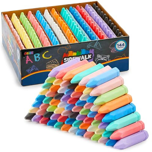 JOYIN Abwaschbares kegelförmiges Straßenkreide-Set, ungiftige Jumbo-Kreide für Kinder, Straßenmalkreide für draußen, Gartenkreidespiele, große Kreide, Straßenkreide, 12 Farben, 144 Stück