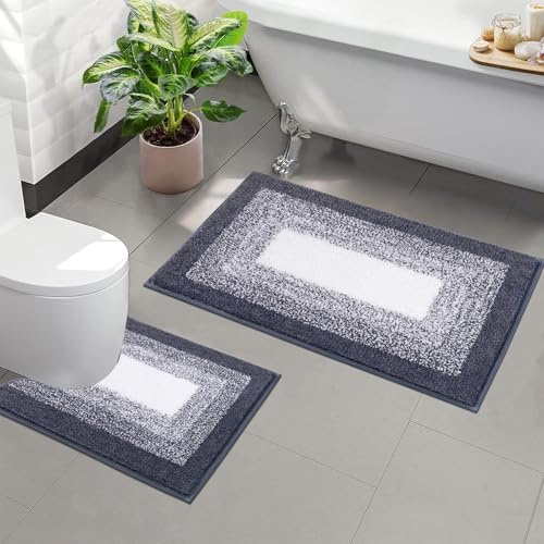 Enyhom Lot de 2 Tapis de Bain Doux et Absorbant l'eau, Grand Tapis Salle de Bain Antidérapants Tapis Toilette Lavables en Machine pour Bathroom, Douche, 50 x 80 + 50 x 60 cm