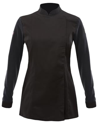 strongAnt Kochjacke Damen - Dry Mesh - Stretch, Bäckerjacke mit verdeckten Druckknöpfen, Langarm - Schwarz. Größe: 5XL