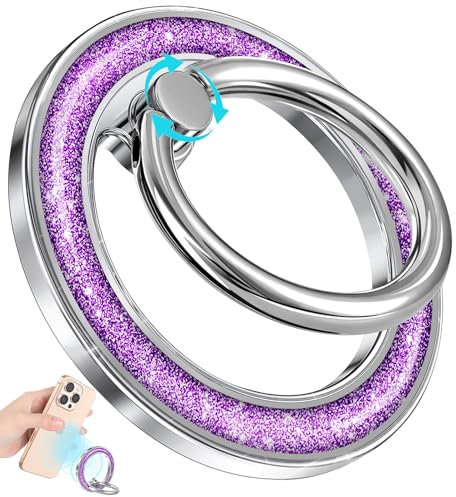 SurgeCraft Phone Ring Holder Compatible with MagSafe - Magnetic Cell Phone Grip for Women Glitter Magnet Removable Finger Ring Grip Stand Cute Purple Shine for iPhone 16 15 14 13 Pro Max/Pro/Plus