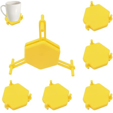 GANILITY Kaffeetassen Organizer, 6 Stücke Tassen Organizer, Tassenstapler, Stapelbar Tassenaufbewahrung, Sechseckiger Kunststoff Untersetzer, Einstellbar, Kaffeetasse, Wasserbecher (Gelb)
