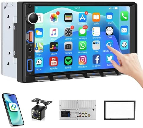 Fuluku 2 DIN Autoradio MirrorLink, 7 Zoll Doppel-DIN | Autoradio mit Bildschirmspiegelung, Bluetooth, Lenkradsteuerung, Schnellladung, 8-Band EQ und Rückfahrkamera-Unterstützung