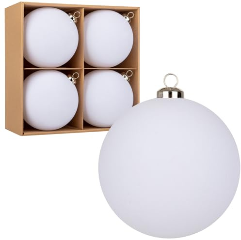 Hollyone 12CM Velvet Christmas Baubles, 4PCS Large Balls for Christmas Tree Decorations, White Xmas Baubles, Giant Hanging Ornaments for Wedding, Party, Home Decor, Mantle