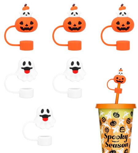SULOLI Halloween Straw Toppers,6PCS Silicone Halloween Straw Covers Top for Stanley Cups