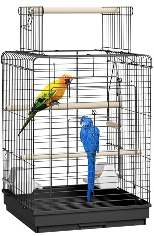 FIVMEN Vogelkäfig Wellensittich Käfig Groß Vogelvoliere Papageienkäfig Wellensittichkäfig mit Futternapf und Holzstangen Vogelbauer Vogelhaus für Nymphensittiche Fink Kanarien, 40x40x58 cm
