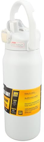 Nikou Botella de agua aislada de 1500 ml con tapa y asa, reutilizable, boca ancha, botella de agua de acero inoxidable 304 para hombres y mujeres, color blanco