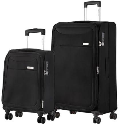 CarryOn Air Weicher Kofferset mit Expander S+L - Leichter Stoffkoffer mit Fronttasche und TSA (Schwarz, 2-er Set)