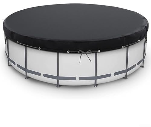 HEIBTENY Pool Cover Round 7FT 14FT Above Ground Swimming Pool Cover with Windproof Ropes Ground Nails Heavy Duty Polyester for PROTECTION Cover