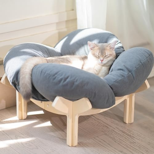 CheerPals Erhöhtes Katzenbett Flauschig, 55 cm L&W Blumenform Katzenkissen | Großes Katzensofa mit Maschinenwaschbar & Hochelastisches Kissen, Katzenmöbel zum Schlafen für Alle Katze