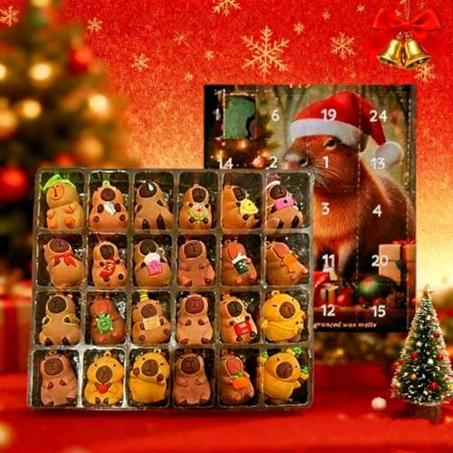 Capybara Adventskalender 2025, 28x21 Cm, Weihnachts Countdown Kalender Mit 24 Stück Cap-ybara, Cute 3D Capybara Figurines Weihnachtskalender Für Junge Mädchen Kinder