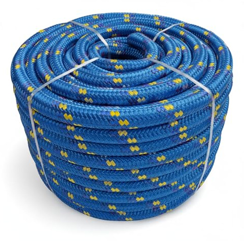 Corde polypropylène tressée Bleu-Jaune - Hydrofuge, Flottante, Anti-UV et Haute résistance à la Traction - diamètre 6 mm, Longueur - 30 m - idéale pour Escalade, Levage, Bricolage et sécurité