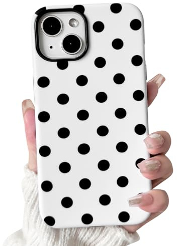NITITOP for iPhone 13/14 Case Cute Polka Dot Design,White | for Women Girls, Aesthetic and Dotted,Stylish Slim Matte Design, Raised Camera Bumper Protection, Hybrid 2 Layers