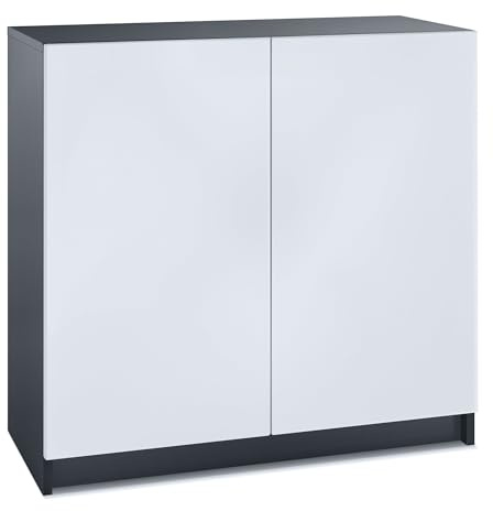 InnoFurn Kommode Elona, Büroschrank mit Soft-Close & Push-to-Open, Aktenschrank, Bürokommode, Home Office & Büro, Schwarz/Weiß matt (82 x 78 x 37 cm)