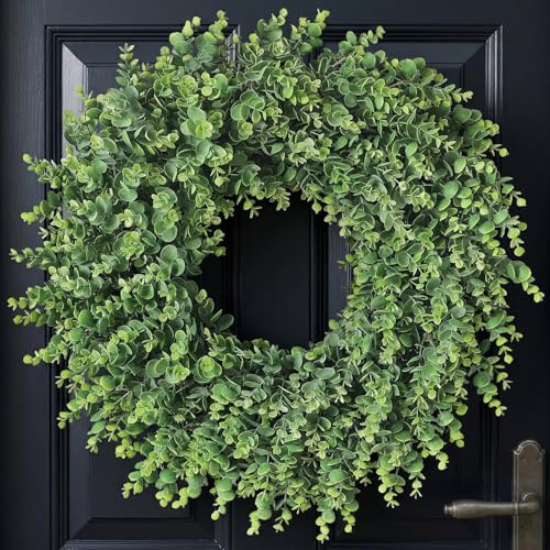 24 Lifelike Touch Artificial Eucalyptus Wreath for Front Door Decor(Green)