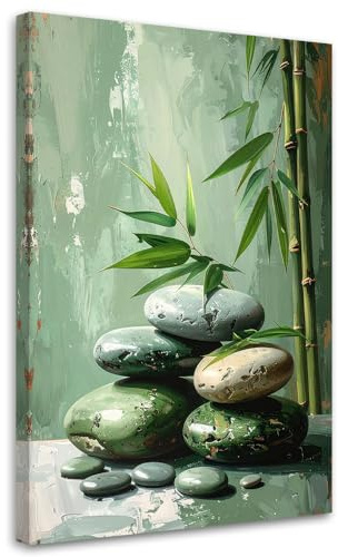 Feeby - Impression sur Toile - Intissé Tableau Decoration Murale - Pierres zen spa bambou imitation peinture - 40x60 1partie - Salon Peinture Tableaux - Moderne - Décoration Chambre Esthétique