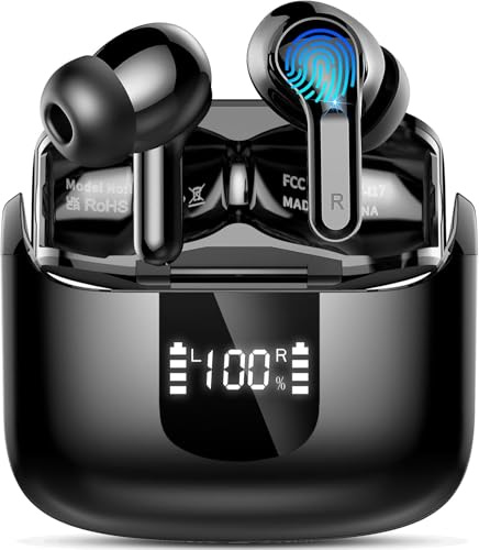Ordtop Cuffie Bluetooth, 2026 Auricolari Bluetooth 5.4 con 4 HD ENC Cancellazione Rumore Mics, 40 Ore HiFi Stereo Cuffiette Bluetooth con LED Display, IP7 Impermeabili Cuffie Wireless per Android/iOS