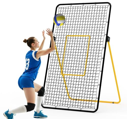 Virimolo Filet De Rebond De Volley-Ball, 2.1 * 1.2m, Cadre en Acier Filet PE, Filet De Volleyball Exterieur Réglable, Filet d'Entraînement De Volleyball Portable Pliable pour Intérieur Extérieur