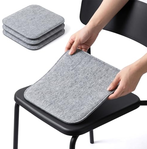 Filz Sitzkissen eckig mit Antirutschnoppen, 4er Set rutschfeste Filz Sitzkissen, 35x35cm Waschbare Stuhlkissen für Indoor und Outdoor, Sitzpolsterauflage für Esszimmer,Garten (4, Eckig - Hellgrau)