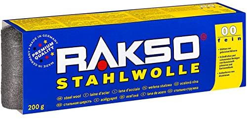RAKSO Stahlwolle fein 00 | 200g, 1 Banderole, glättet Hölzer, Reinigung Kunststoffjalousien, Gartenmöbel, aufpolieren Aluminium