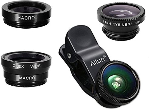 Phone Lens,by Ailun,3 in 1 Clip on 180 Degree Fish Eye Lens+0.65X Wide Angle+10X Macro Lens,Universal HD Camera Lens Kit for Mobile Phone,Cellphone,Smart Phone