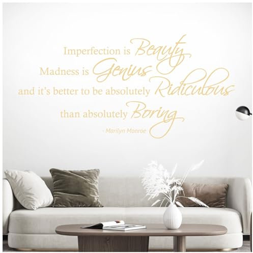 Marilyn Monroe Wandtattoo Imperfection is Beauty, Madness is Genius and it is better to be absolutely Ridiculous than absolutely Boring, Schild Vinyl, cremefarben, Large (870 x 420mm)