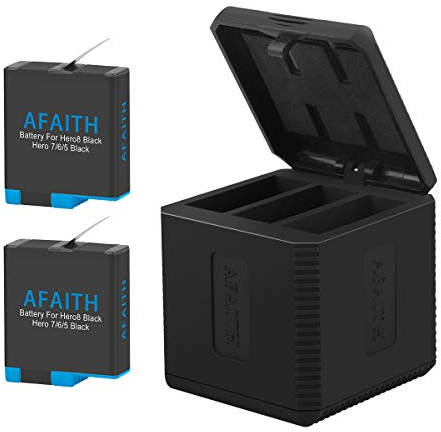 AFAITH Caricabatterie Tripla per Gopro con Ricaricabile Batterie (2 pezzi) custodia di ricarica dock 3-canali Caricatore Rapido + Cavo Type C per GoPro Hero 5 Hero 6 Hero7/2018/ Hero 8 Black