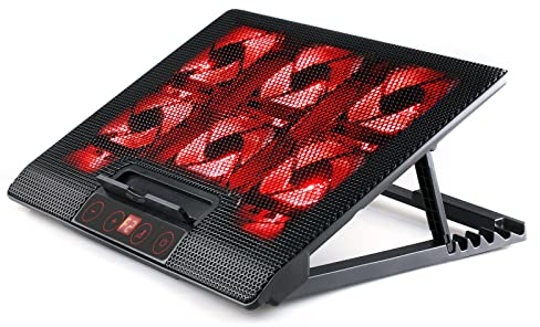 skgames Notebook Laptop Kühler Gamer Ständer Unterlage für 10-17 Zoll, 6 x LED Lüfter, LCD Lüftersteuerung, 7 Stufen Höhenverstellung, Rot