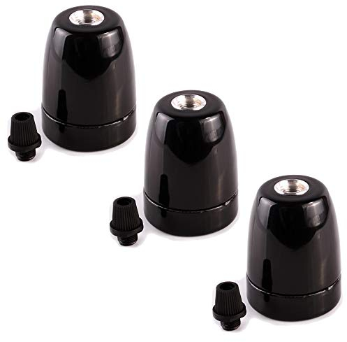 3 Porzellanfassung Porzellan Fassung E27 Lampenfassung Lampe Klemmnippel schwarz