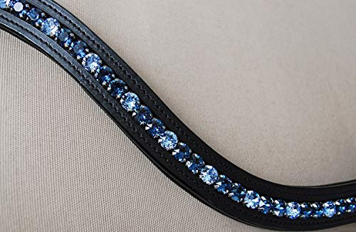 GlücksHucke Stirnriemen Pferd Blau 'Deep Blue' geschwungen, weich unterlegt (Warmblut XL, Leder Schwarz)