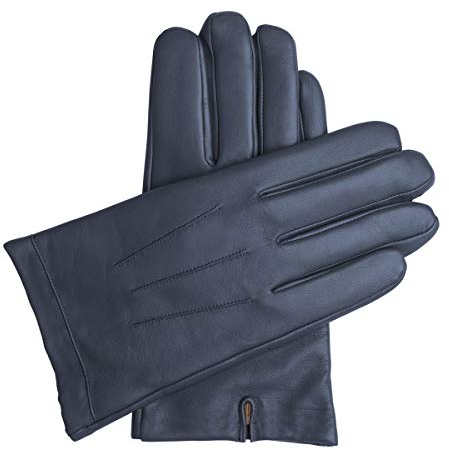 Downholme Klassische Lederhandschuhe mit Innenfutter aus Kaschmir für Herren (Dunkelblau, XXL)
