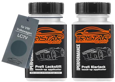 TRISTARcolor Peinture voiture Crayon de retouche peinture pour VW/Volkswagen LC7V Blue Anthrazit Perl/Blue Anthracite Perl Peinture de base vernis clair 50 ml chacun