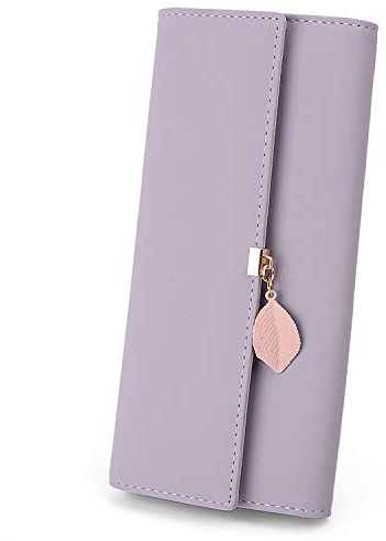 UTO Geldbörse Damen Klein mit Blatt Anhänger RFID Kleines Portemonnaie Kunstleder Druckknopf Bi-Fold Brieftasche Mini Geldbeutel Viele Fächern Feiner Portmonee Münzfach Weihnachten Neujahr