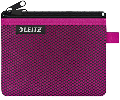 Leitz WOW Mäppchen mit 2 Fächern, Leichtläufiger Reißverschluss, Abwaschbar, Ideales Nylon-Portemonnaie, Größe S, 14 x 10,5 cm, Pink, 40110023