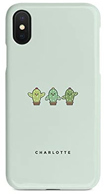 Tirita Personalised Initials Custom Hard Phone Case Compatible with iPhone X & Xs Hard Cover Mexican Exotic Nature Clipart Baby Cactus