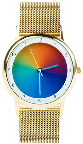 Rainbow Avantgardia Unisex Quartzuhr Gamma- IP Glanz-Gold, IP Armband: Edelstahl Clip Armband Milanese